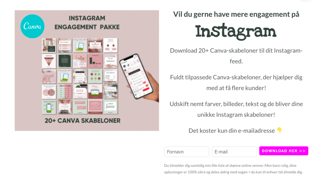 Landingpage til freebie